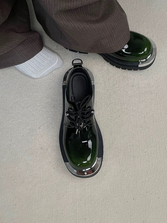 Men’s Patent Leather Chunky Derby Loafers Slip-On Dress Shoes Thick Sole Elevator Casual Business Shoes S0014