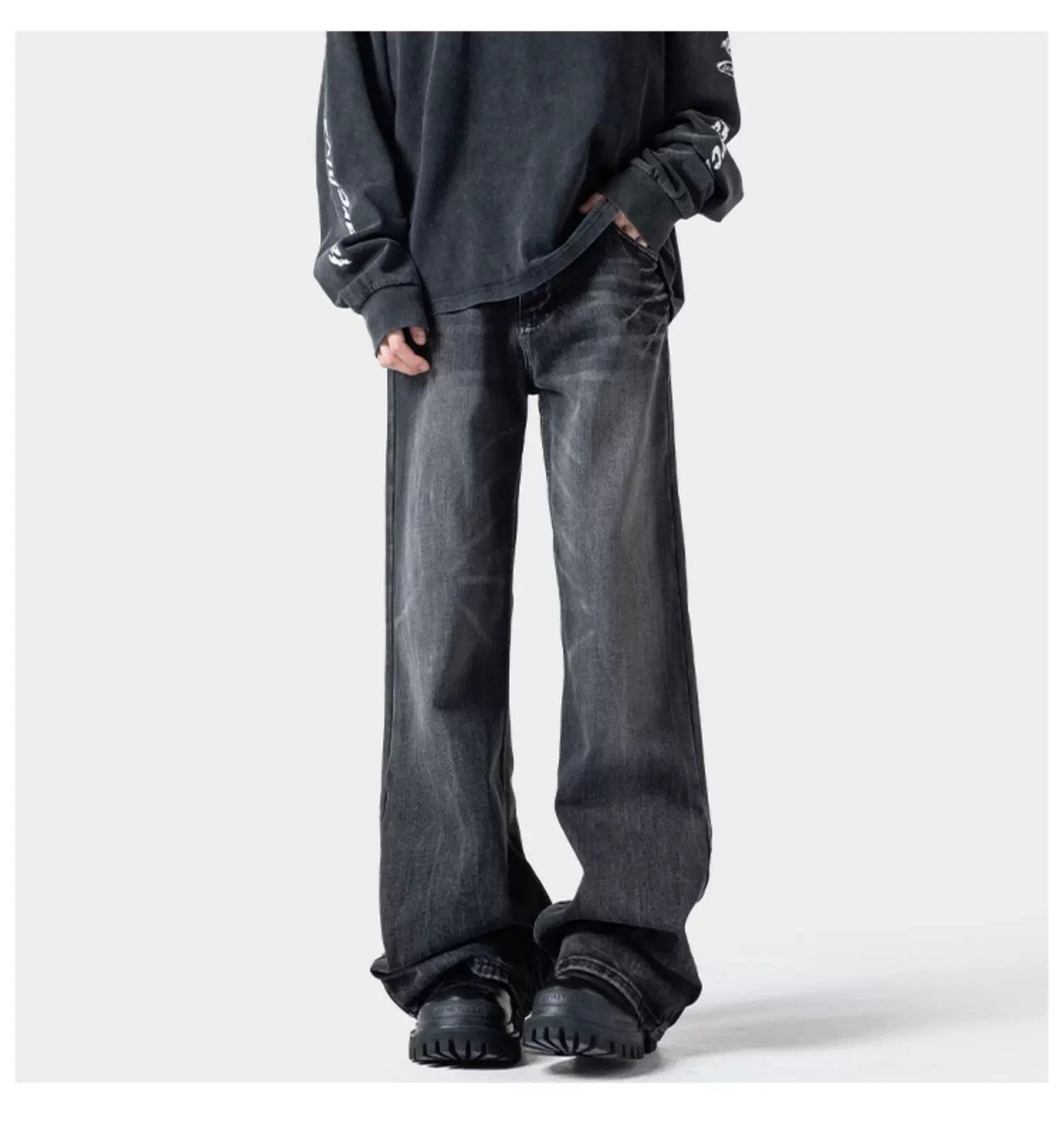 Men’s Lightning Flare Jeans – American Retro Street Denim Pants B0076