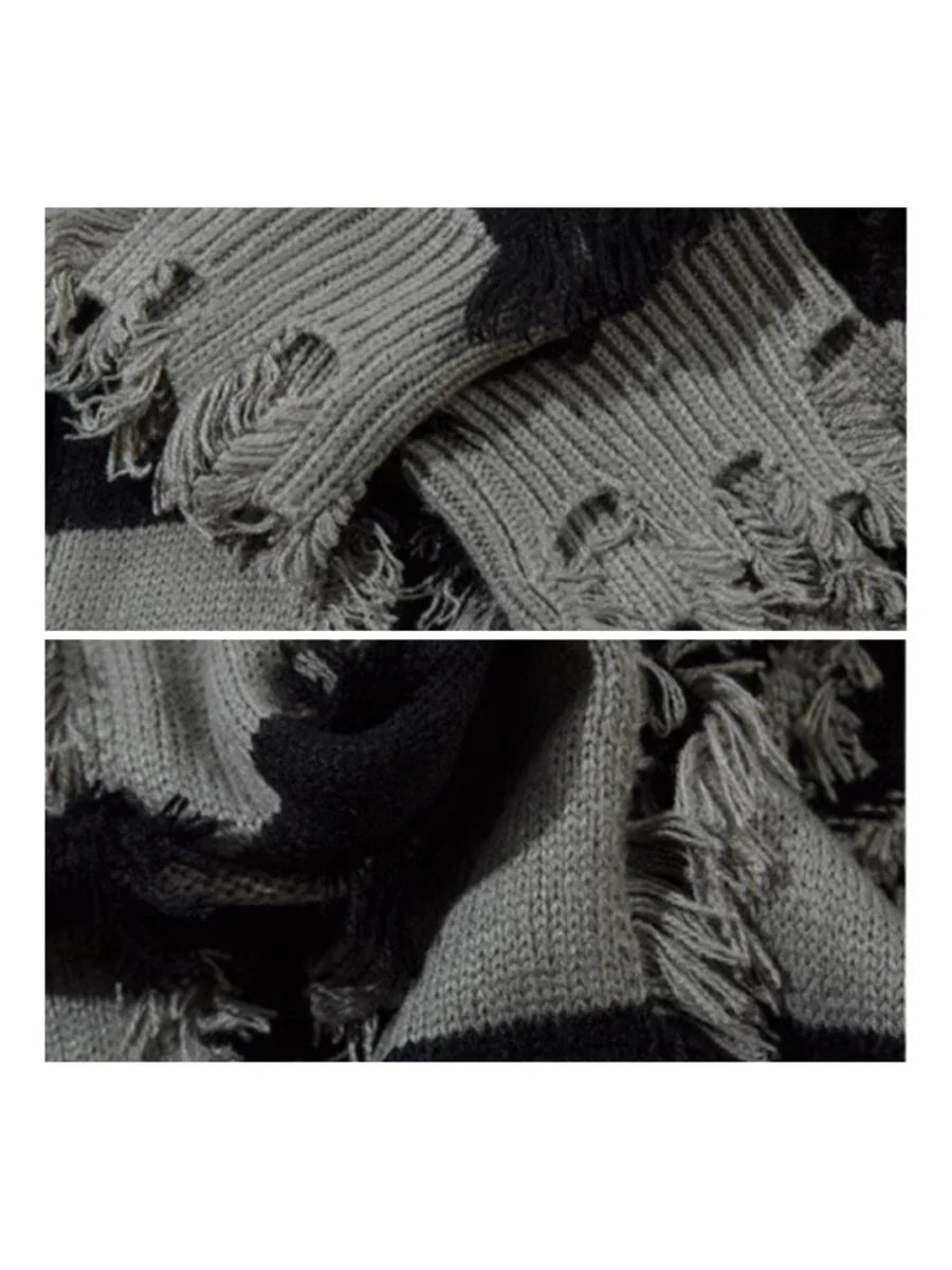 [MZ] HOLES STRIPED CASUAL KNITWEAR S0184