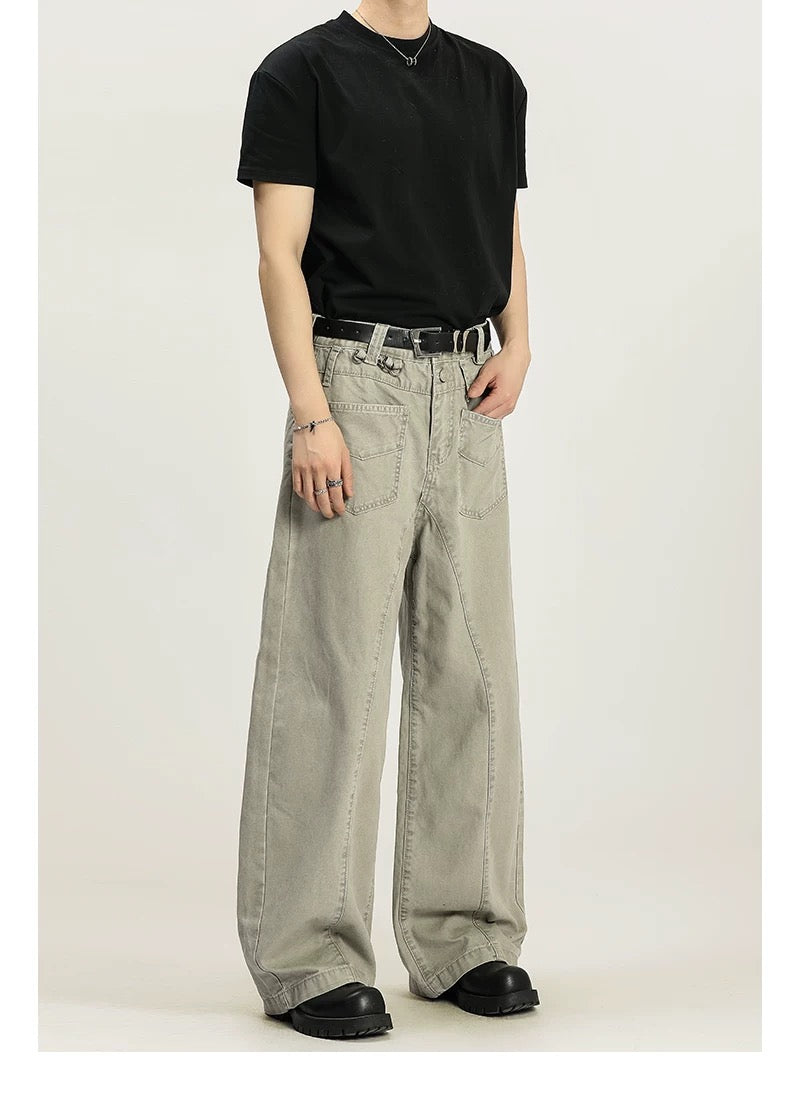 Men’s Vintage American Straight-Leg Cargo Pants – Retro Utility Streetwear Trousers B0045