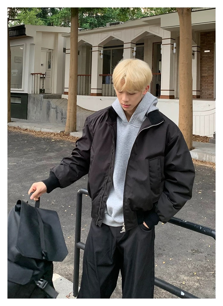 Men’s Short Padded Bomber Jacket – American Retro Street Winter Coat T0054