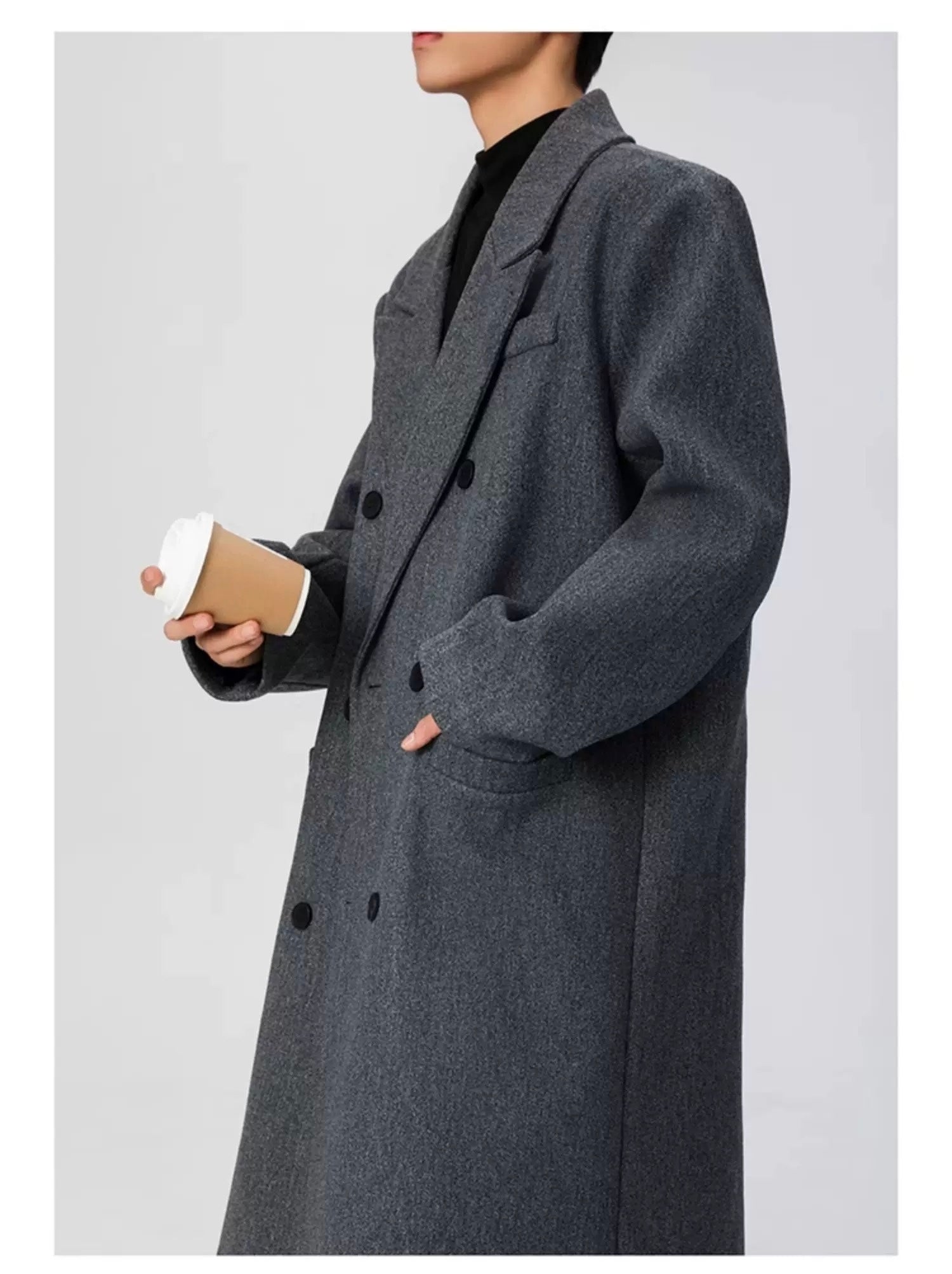Men’s Long Wool Overcoat – American Vintage Street Tailored Winter Coat T0069
