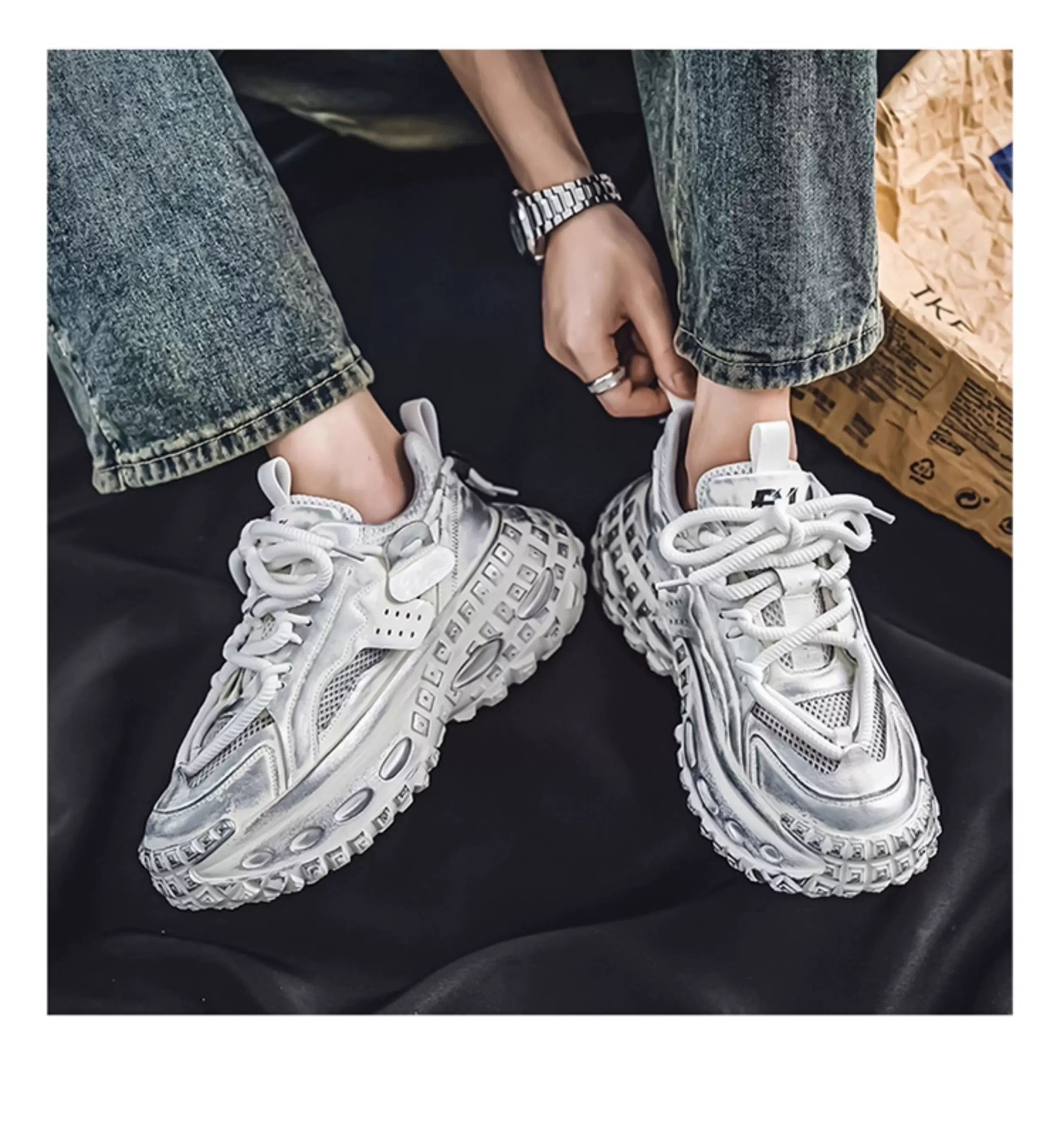 Zapatillas deportivas gruesas para hombre, zapatos de plataforma con suela de neumático, estilo urbano, informales, para correr, 2025