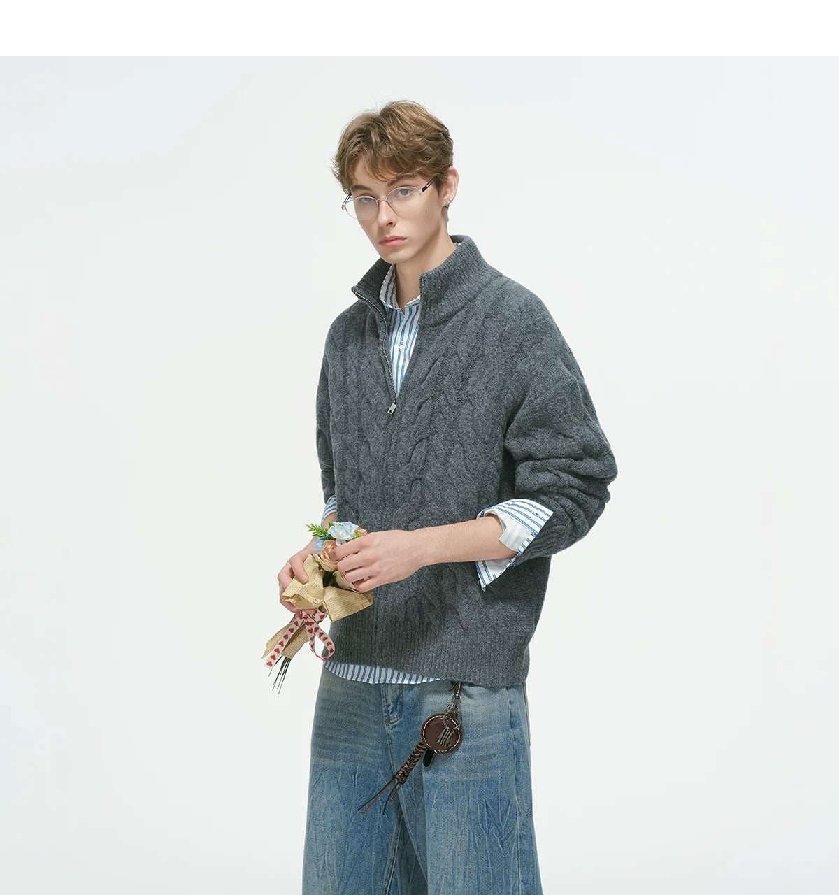 Vintage Cable Knit Turtleneck Sweater – American Retro Textured Pullover for MenS0026