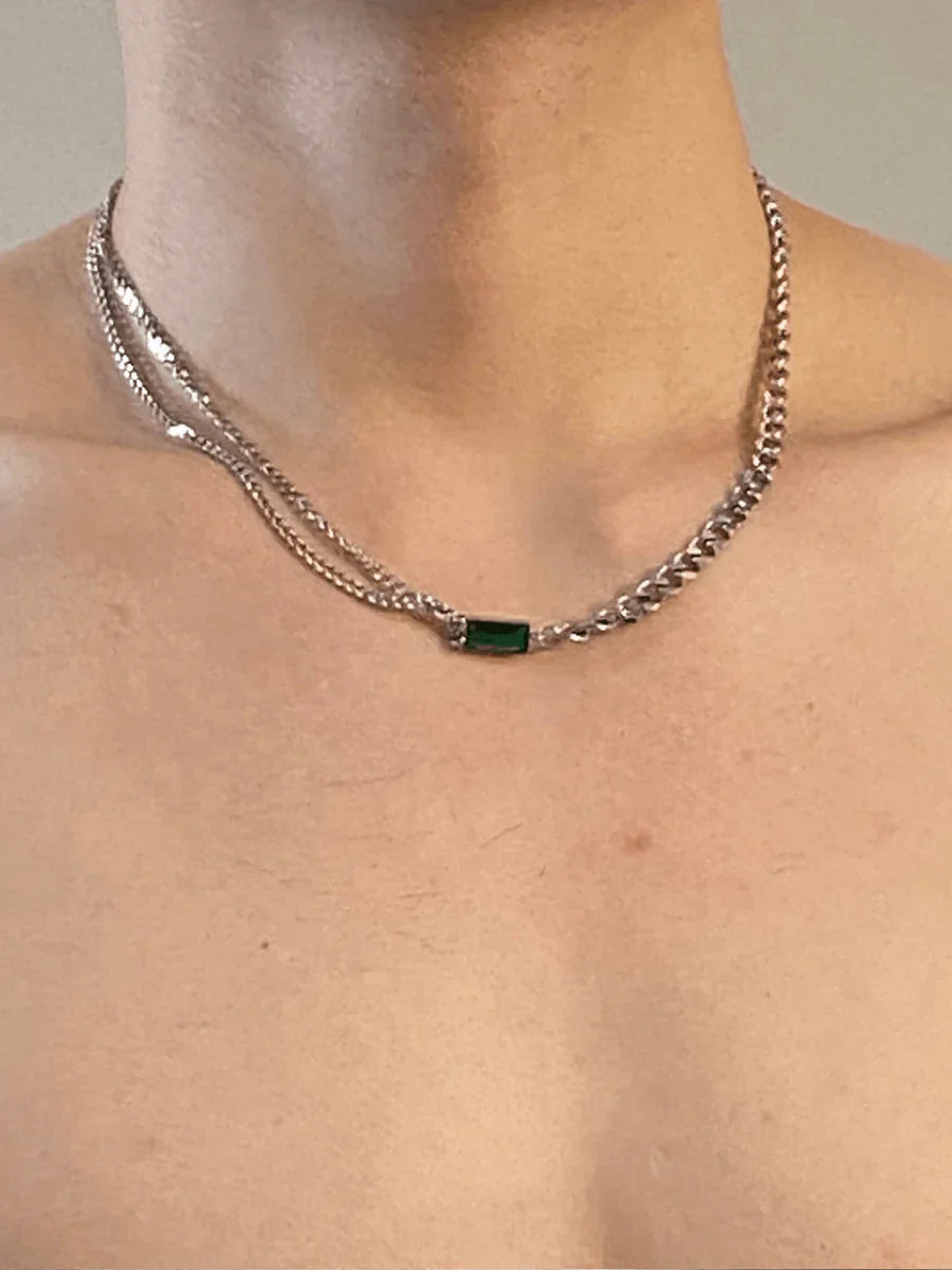 SQUARE GREEN DIAMOND NECKLACE A0027