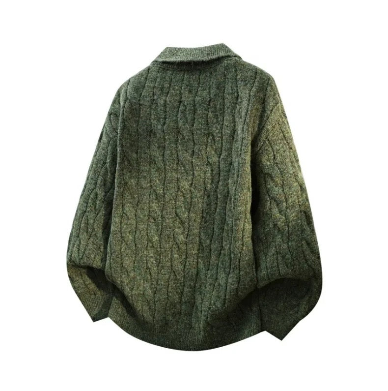 Men’s Vintage Cable Knit Layered Sweater – Retro Street Faux Two-Piece Pullover S0043