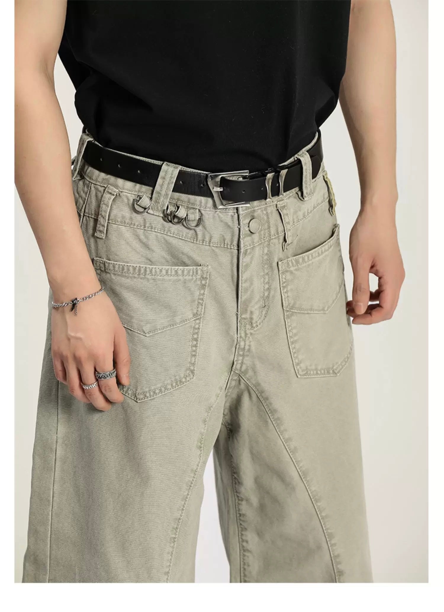 Men’s Vintage American Straight-Leg Cargo Pants – Retro Utility Streetwear Trousers B0045