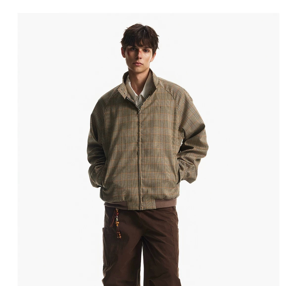 Men’s Houndstooth Harrington Jacket – American Retro Preppy Street OuterwearT0067