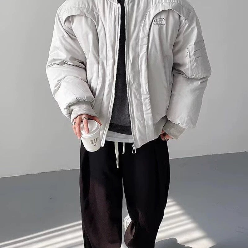 Men’s Deconstructed Bomber Jacket – American Retro High-Street Flight Outerwear T0145