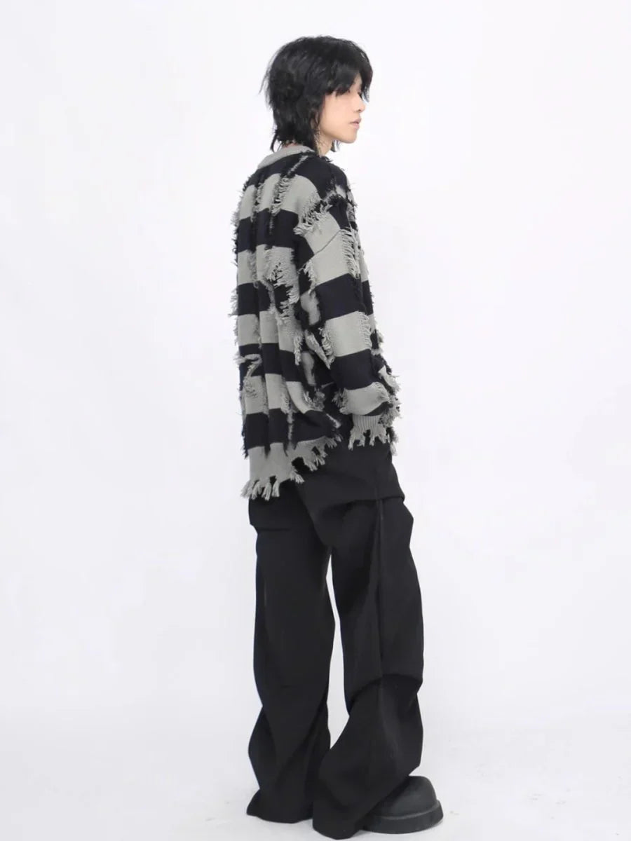 [MZ] HOLES STRIPED CASUAL KNITWEAR S0184