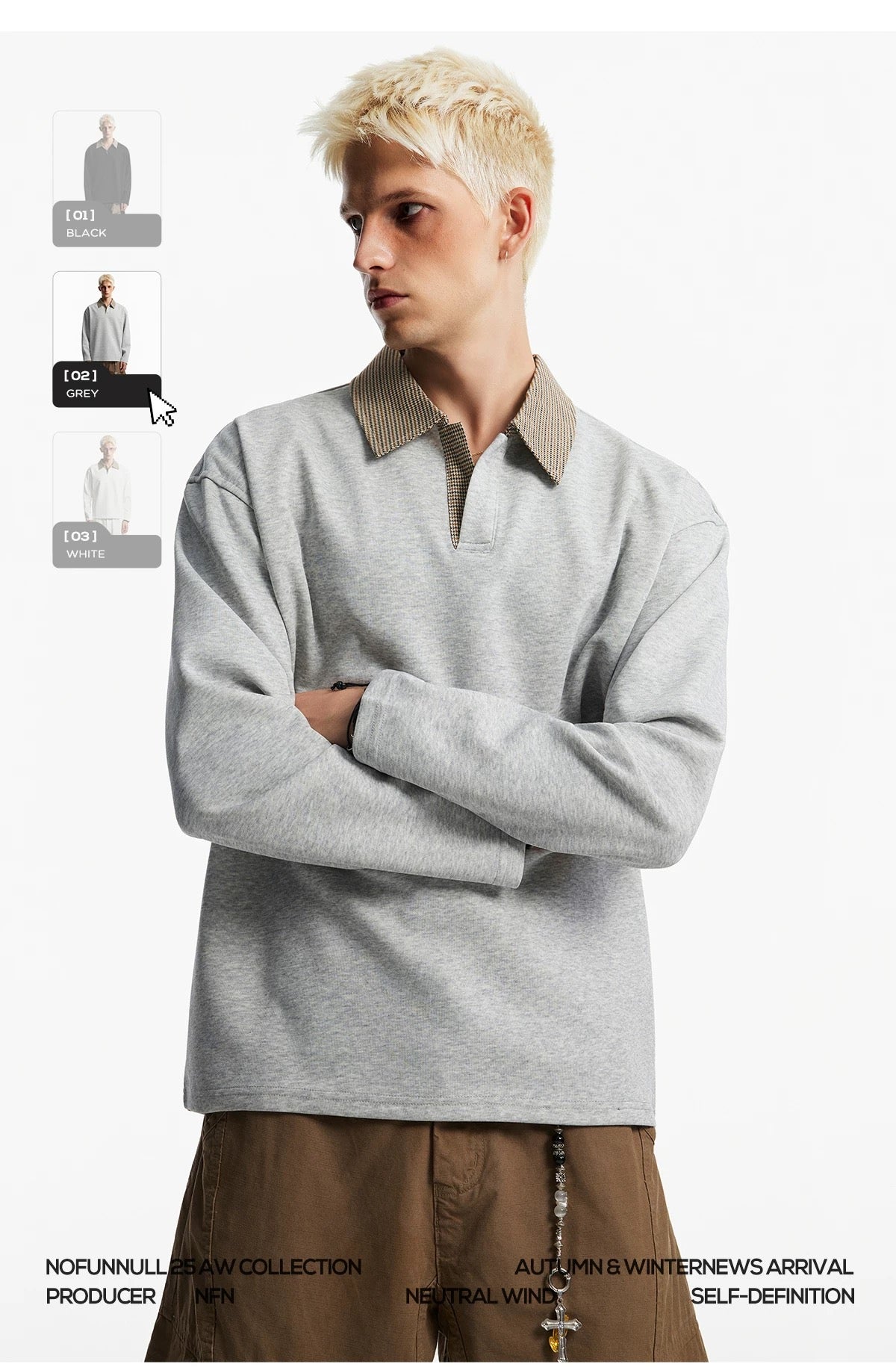 Men’s Houndstooth Patchwork Polo Long Sleeve Tee – Vintage Casual Streetwear Top S0036