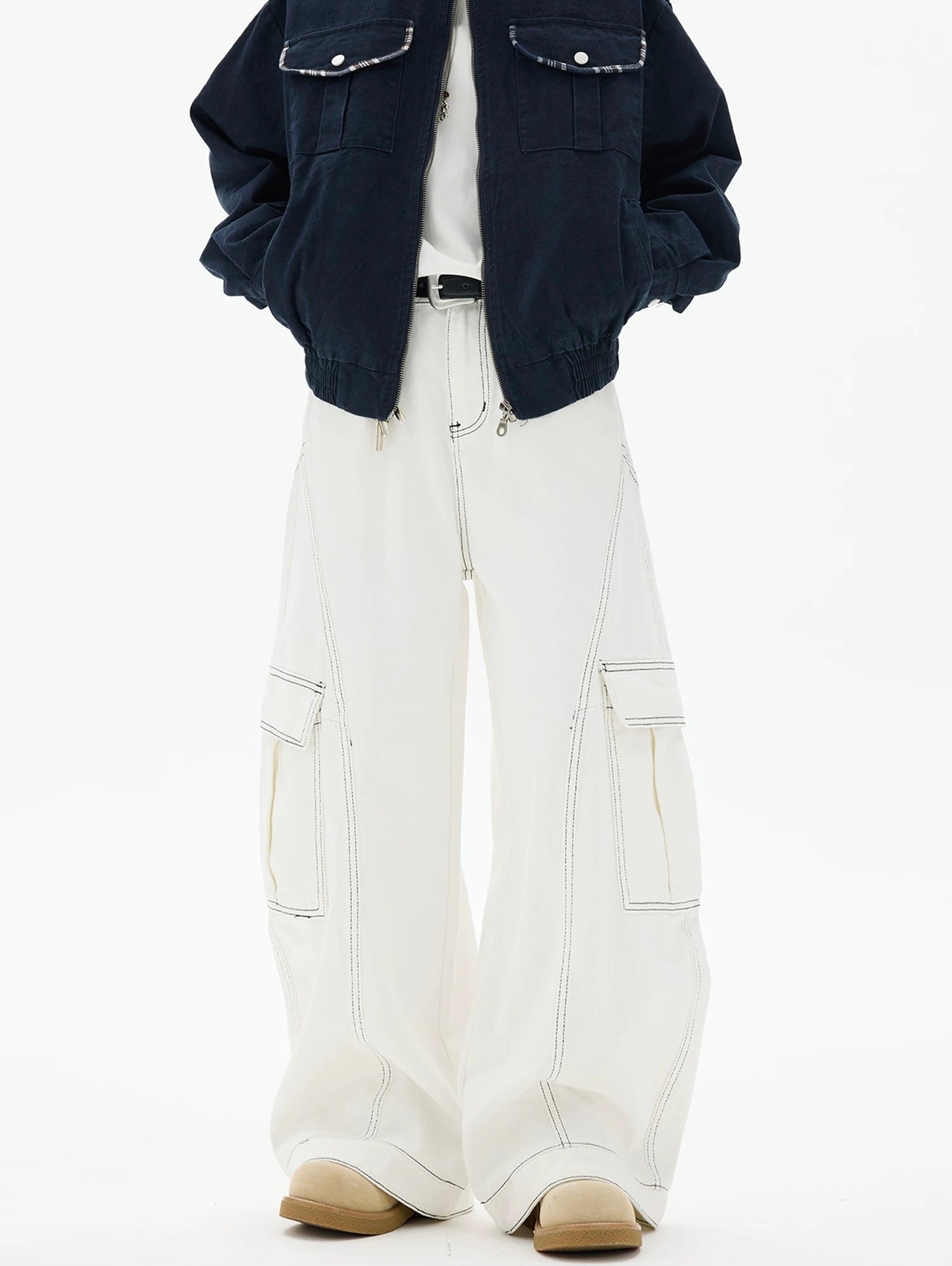 American Curved Wide-Leg Streetwear Trousers B0085