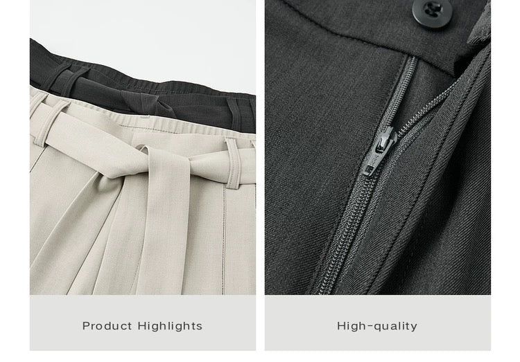 Belted Wide-Leg Trousers - Men's Spring/Autumn Loose-Fit Korean Style Casual Pants B0102