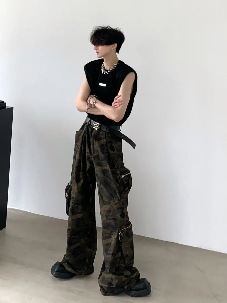 CAMOUFLAGE WIDE LEG POCKETS WORK PANTS B0164