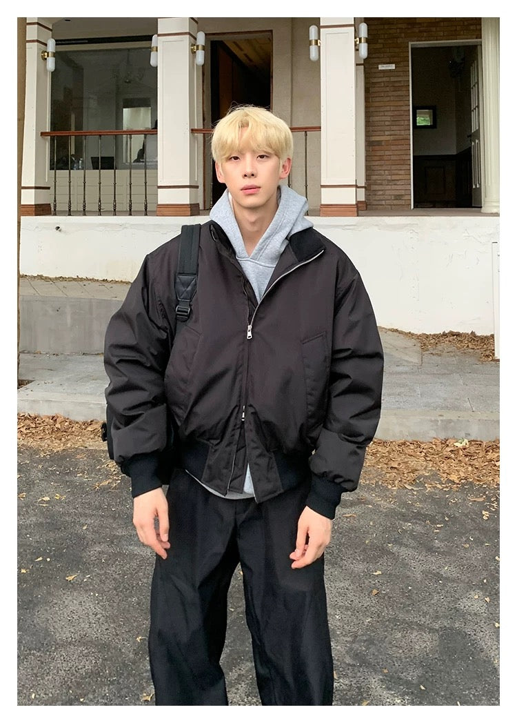 Men’s Short Padded Bomber Jacket – American Retro Street Winter Coat T0054