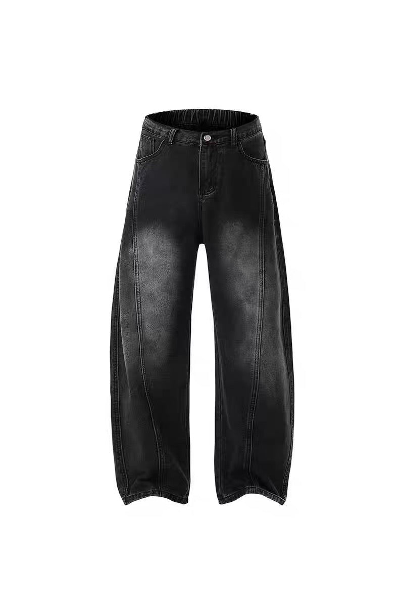 Men’s Retro Arc Panel Loose-Fit Denim Jeans B0037