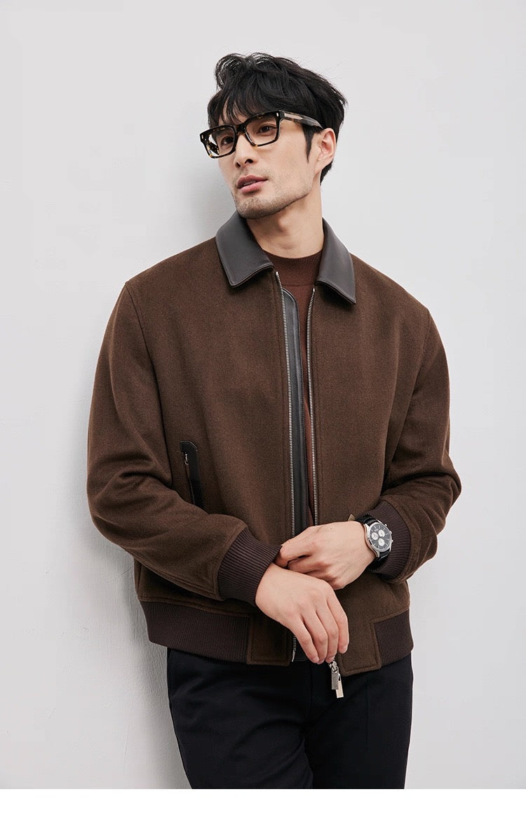 Chaqueta de aviador de piel auténtica – Bomber vintage americana con cremallera y cuello vuelto T0023