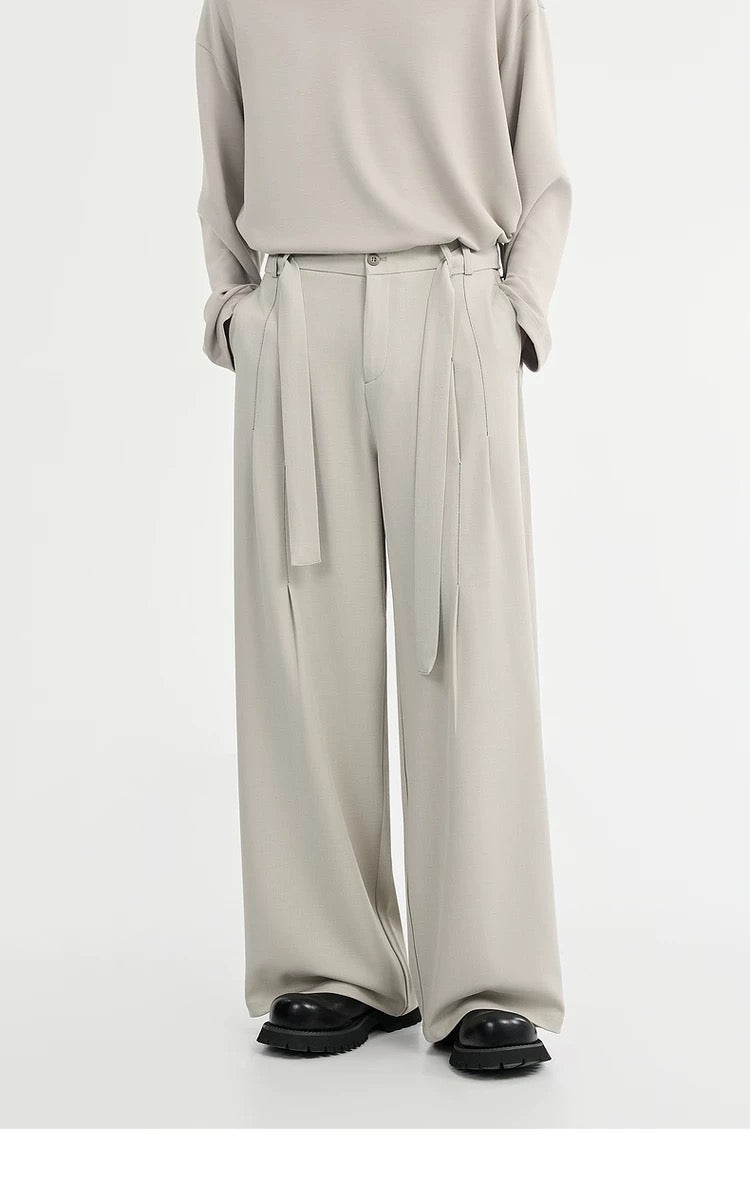 Belted Wide-Leg Trousers - Men's Spring/Autumn Loose-Fit Korean Style Casual Pants B0102
