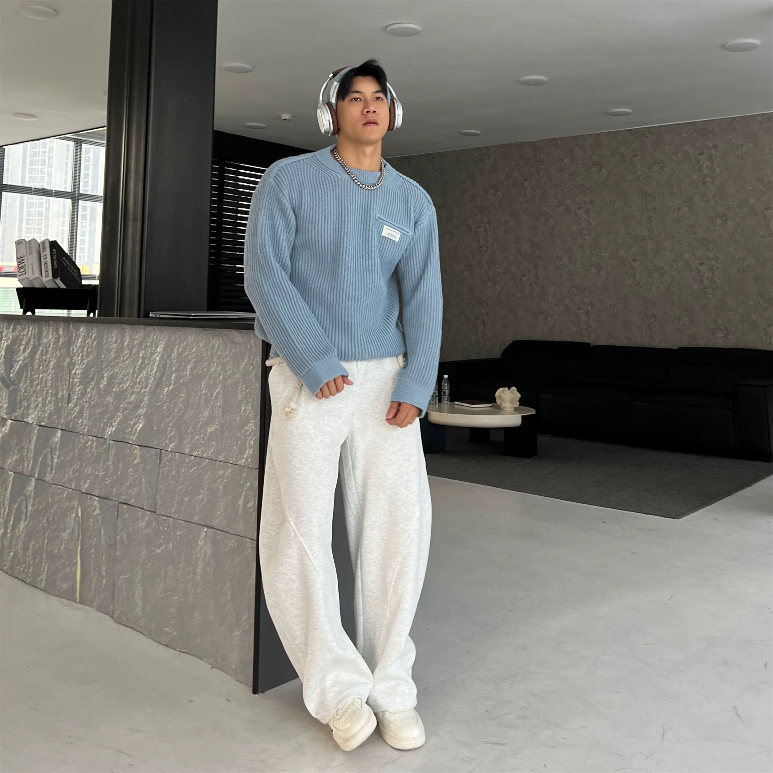 Suéter de punto holgado estilo urbano para hombre, cálido, informal, T0058