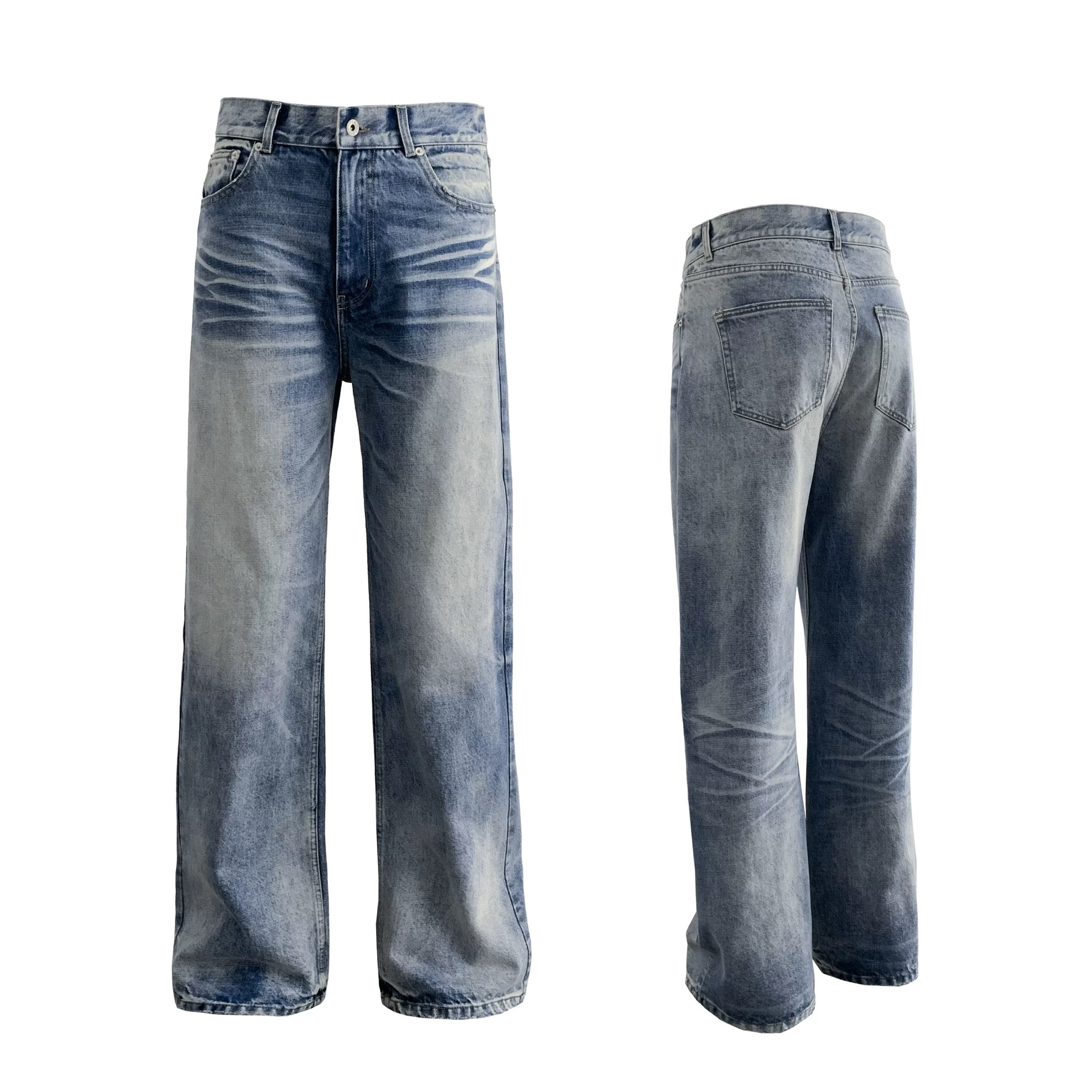 Vaqueros rectos de mezclilla azul lavado B0044