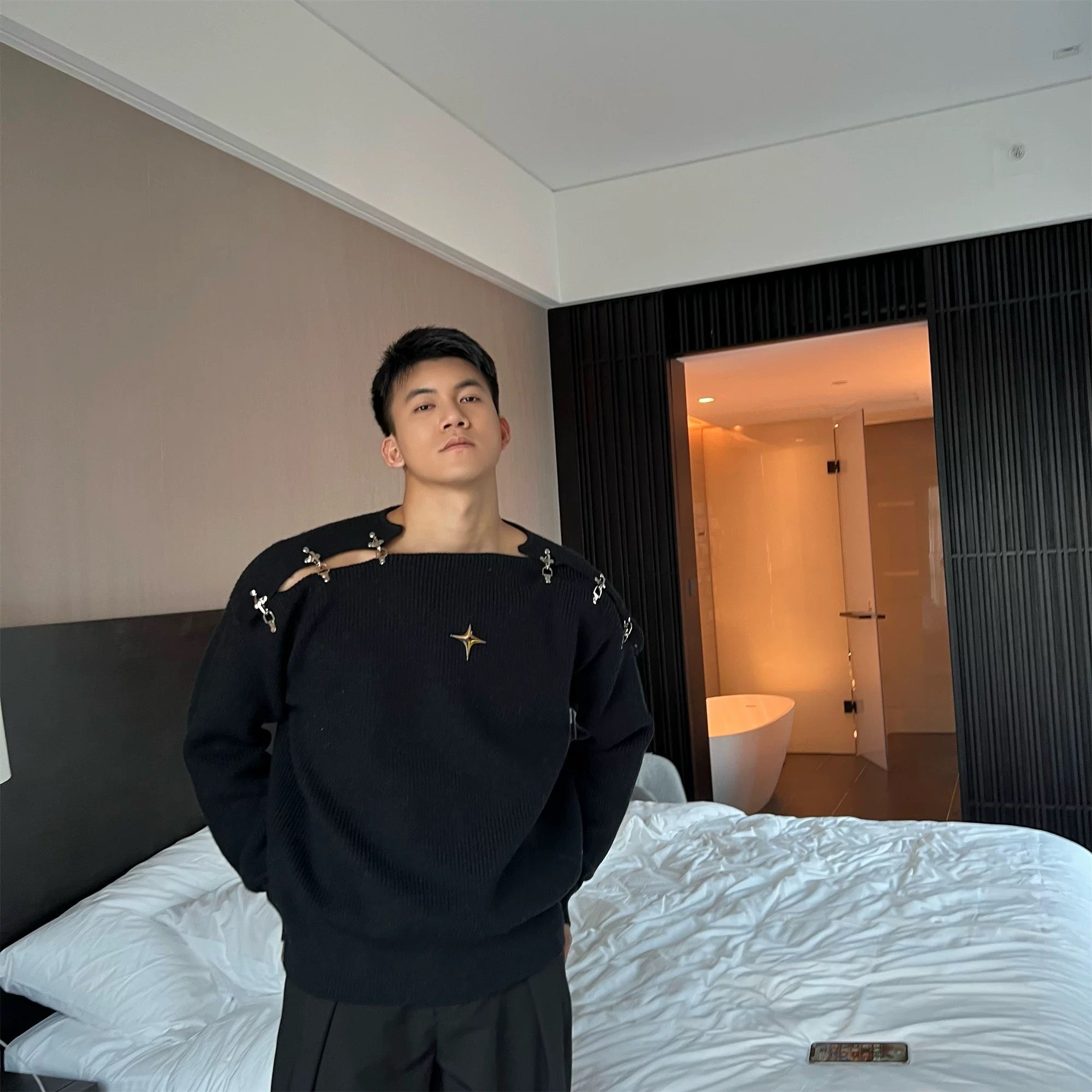 Suéter de punto con hebilla para hombre | Suéter holgado y cálido con estilo urbano T0056