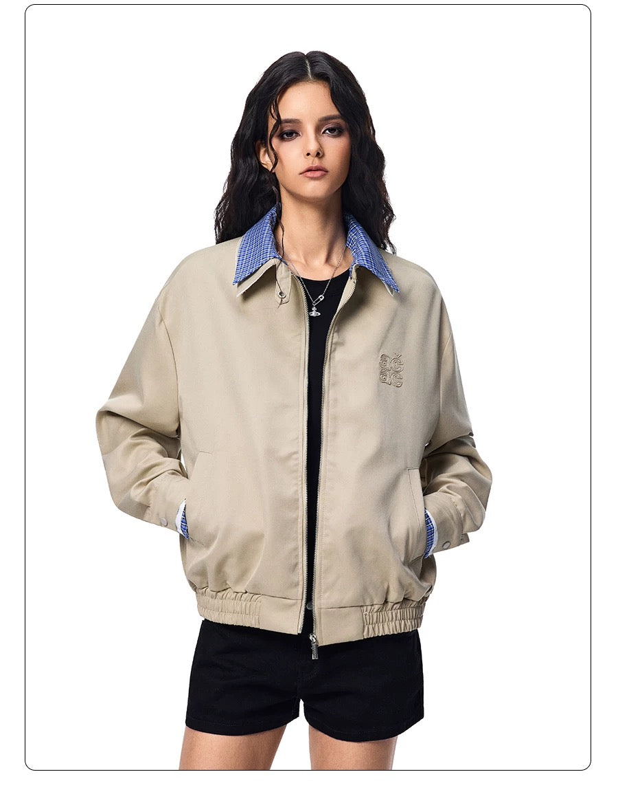 Men’s Vintage Plaid Patchwork Collar Jacket – Retro Short Street Outerwear T0062