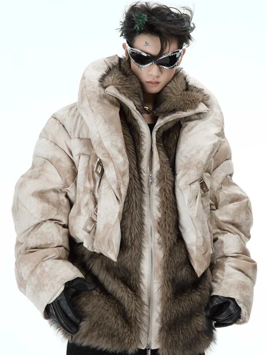 [CULTUREE] FAKE TWO-PIECE DESIGN FUR COTTON JACKET T0087