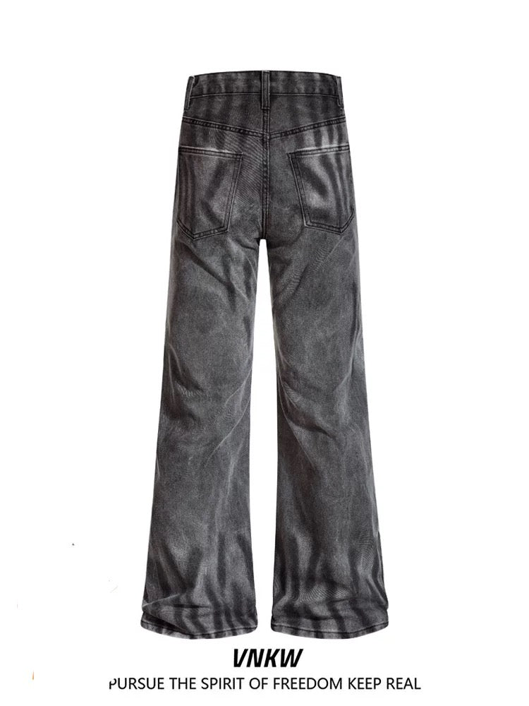 Men’s Smoke Washed Vintage Jeans – Distressed American Street Denim Pants B0066