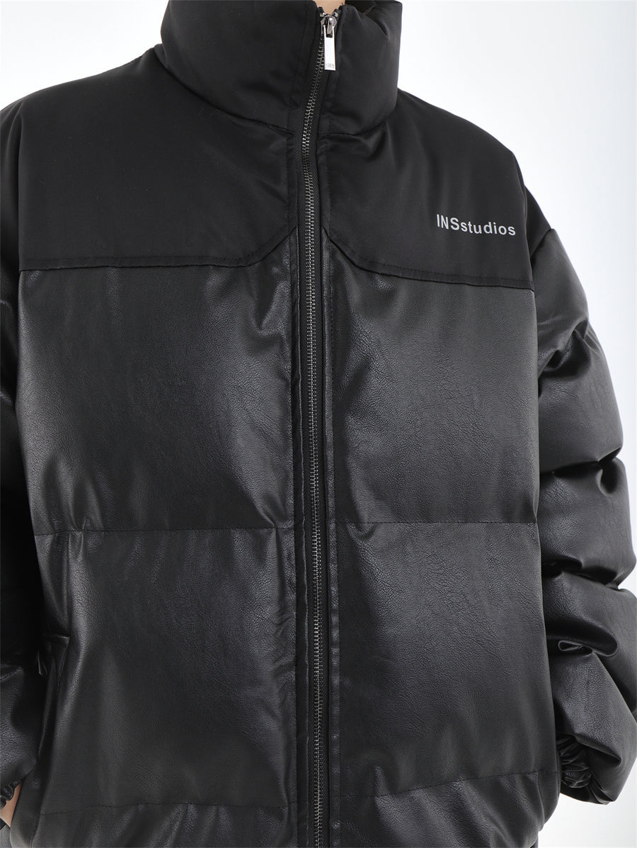 [INSstudios] PU LEATHER COTTON ZIPPER JACKET T0111