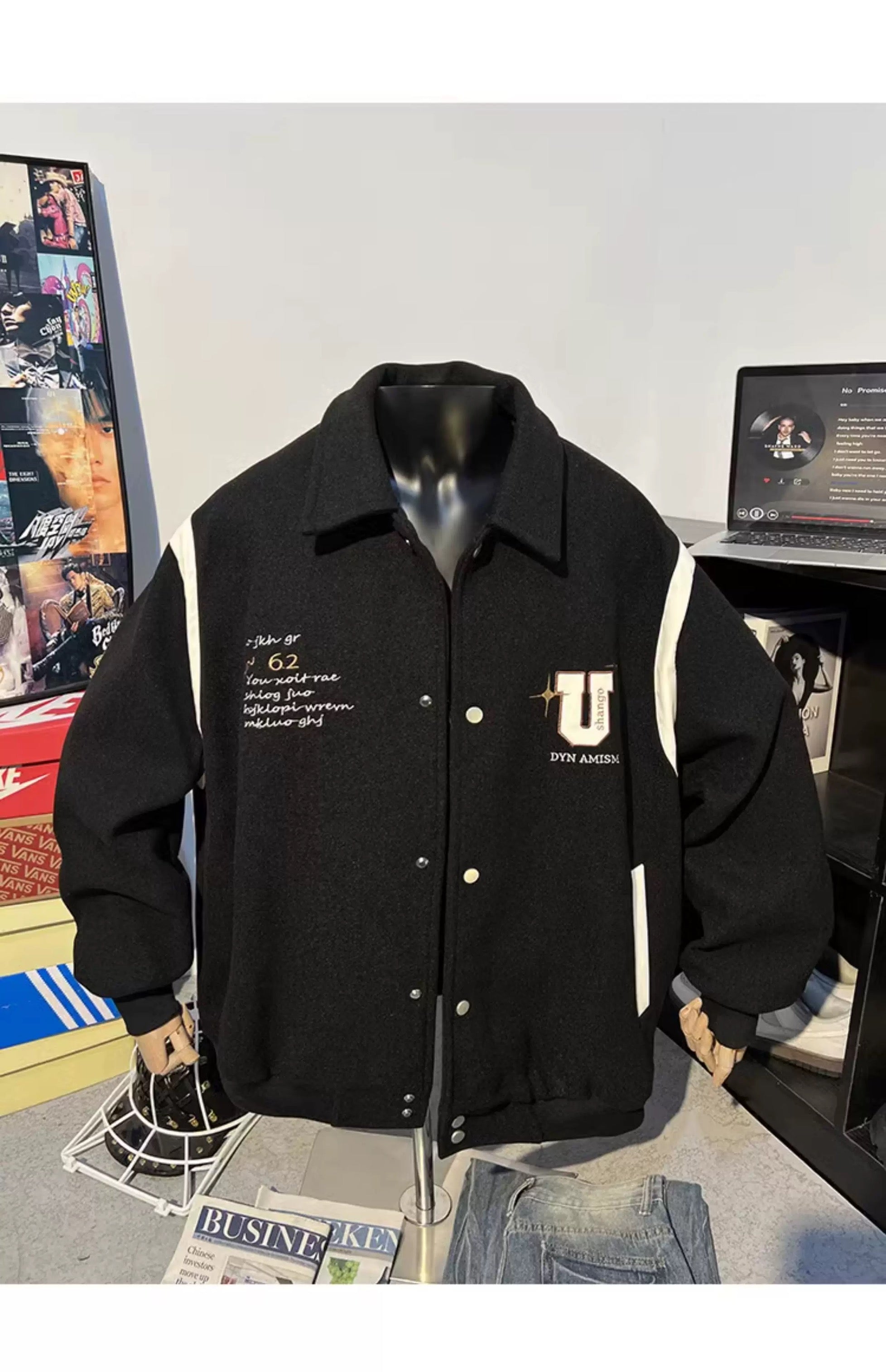 Chaqueta corta de lana – Prenda de abrigo vintage estilo urbano americano T0024