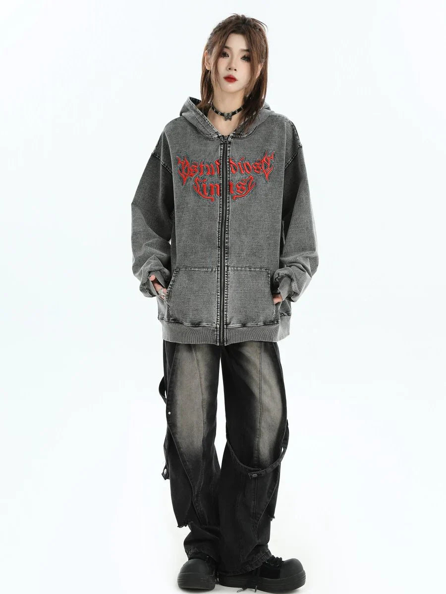 [INSstudios] GOTHIC LETTER LOGO DENIM JACKET T0098