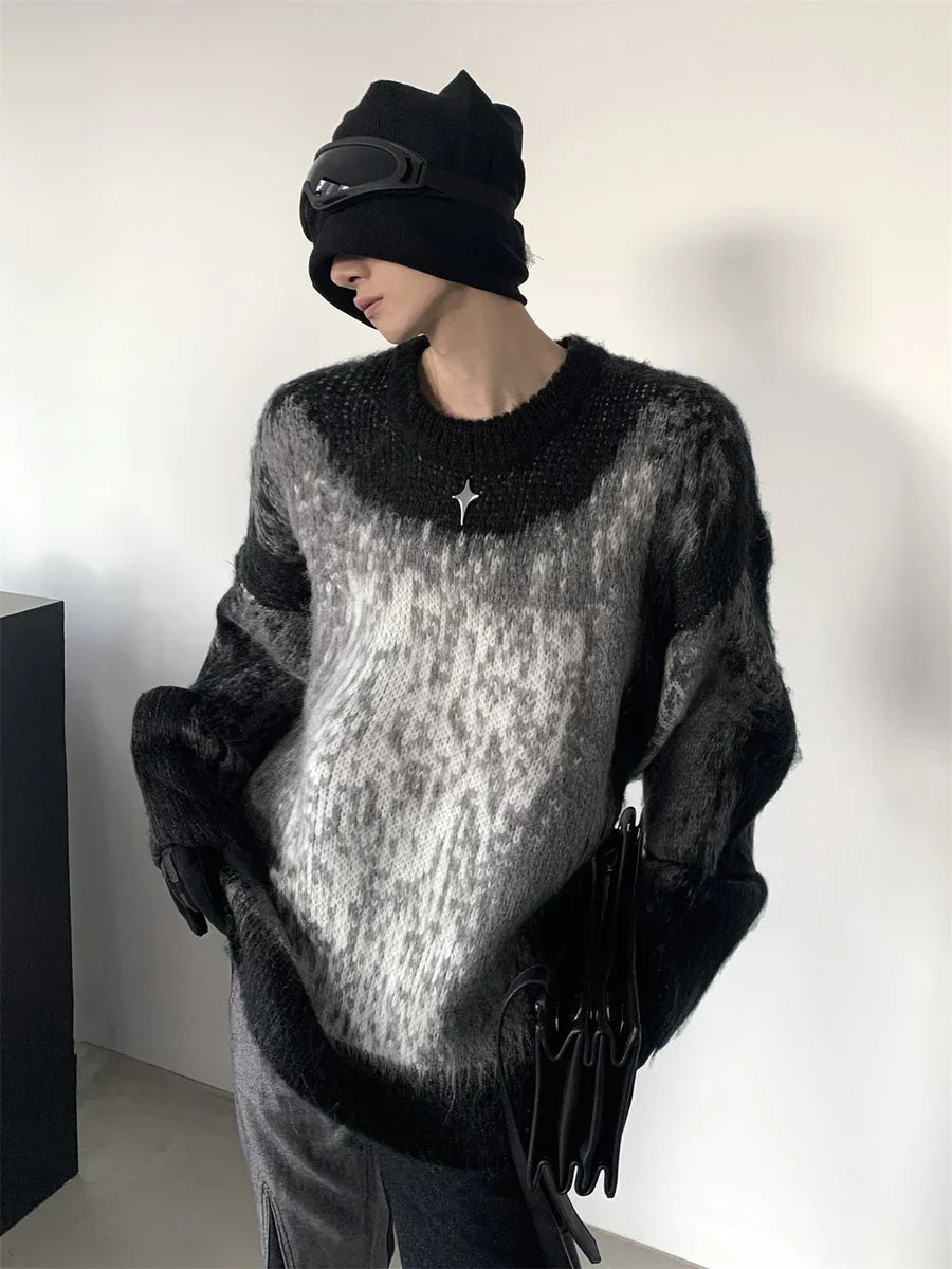[AUTUMNWIND] BLACK AND WHITE CLASH DESIGN KNIT SWEATER S0183