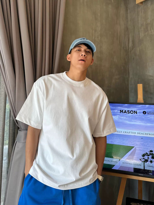 Men’s Street Style Oversized T-Shirt Summer Solid Color Casual Sport Tee T0060