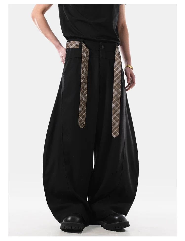 Pantalones acampanados vintage a cuadros con forro polar y cinturón – Estilo retro americano B0038