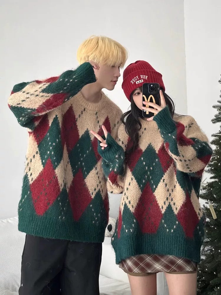 [FLAT ROOM] ARGYLE COUPLE KNIT SWEATER S0188