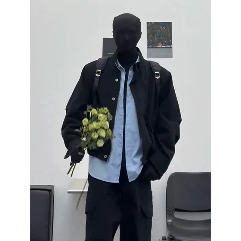 Men’s Short Utility Stand Collar Jacket – Vintage Workwear Streetwear Outerwear T0048