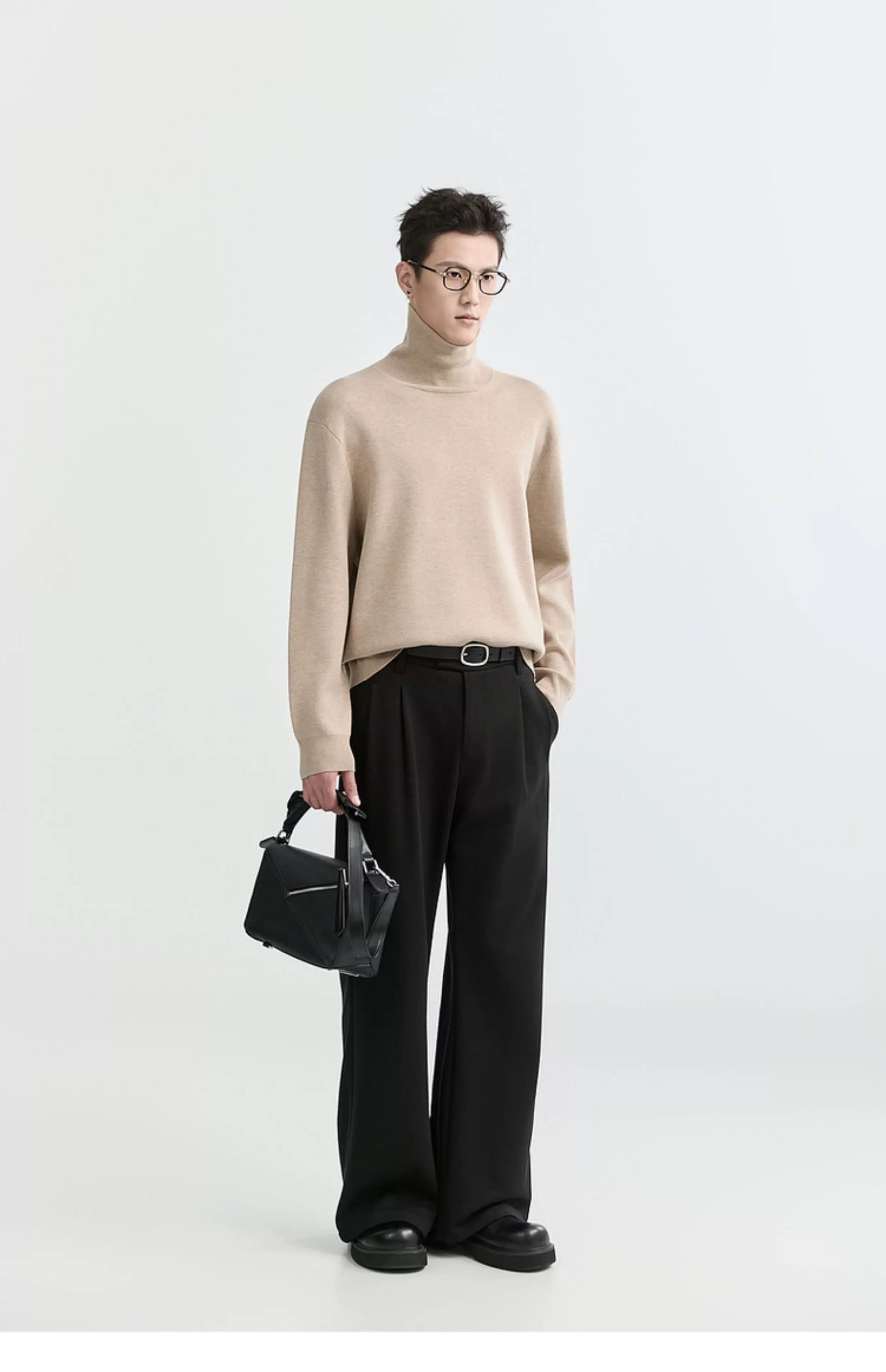 Suéter de punto de cuello alto para hombre - Capa base con forro polar grueso para otoño e invierno T0041