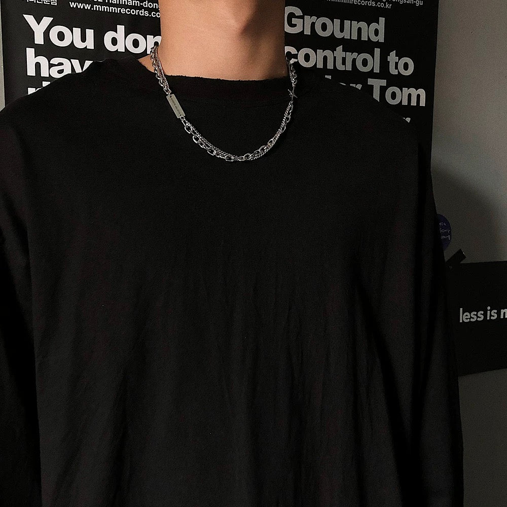 Collar con colgante de cruz en capas para hombre | Joyería hip hop de doble cadena con diseño minimalista de lujo O0010