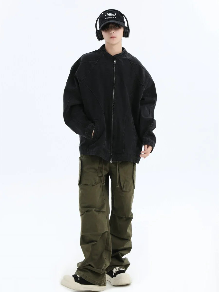 [INSstudios] WASHED DENIM JACKET ZIPPER T0099