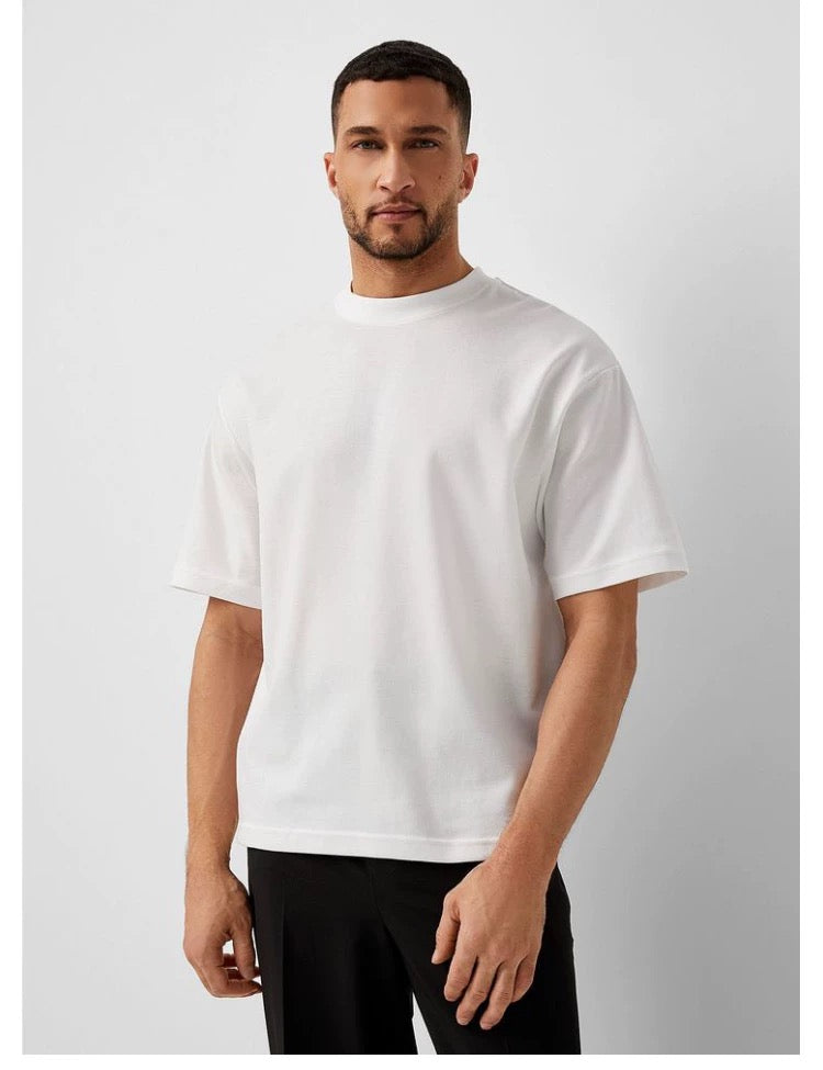 Camiseta blanca con hombros estructurados para hombre – Camiseta minimalista americana S0051