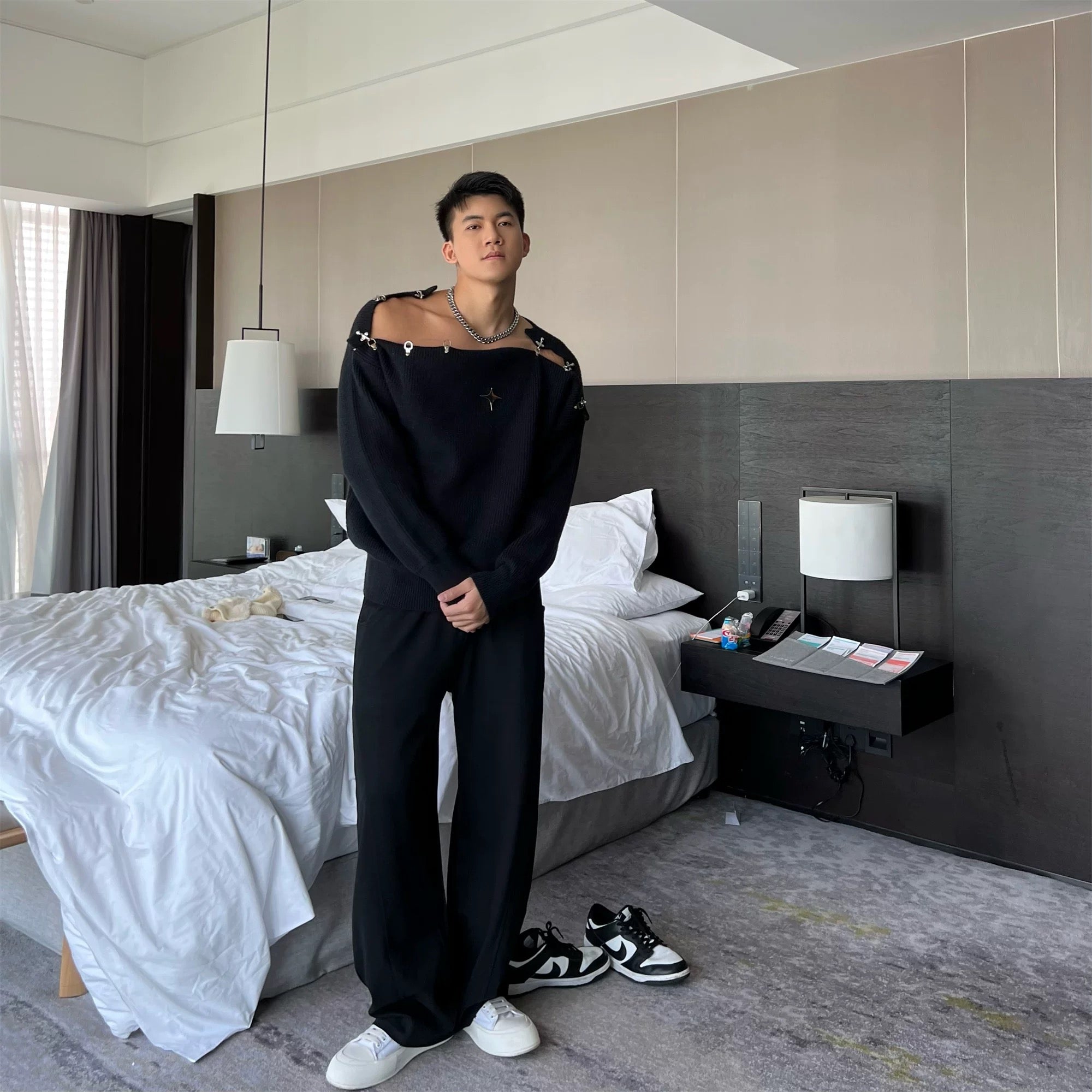 Suéter de punto con hebilla para hombre | Suéter holgado y cálido con estilo urbano T0056