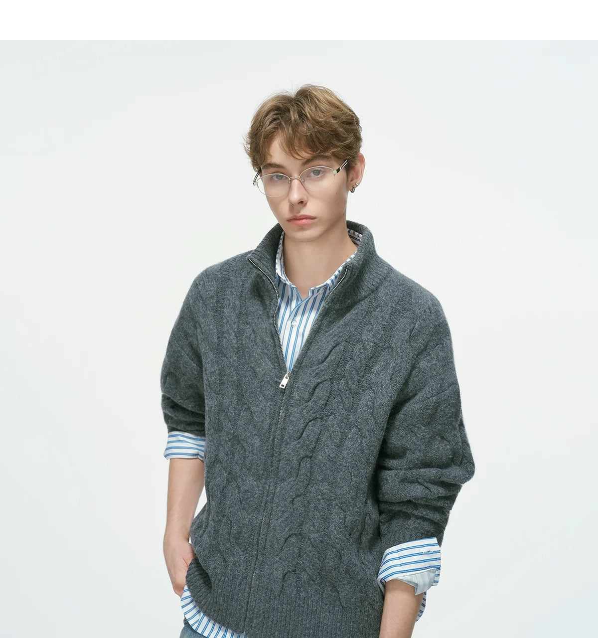 Vintage Cable Knit Turtleneck Sweater – American Retro Textured Pullover for MenS0026