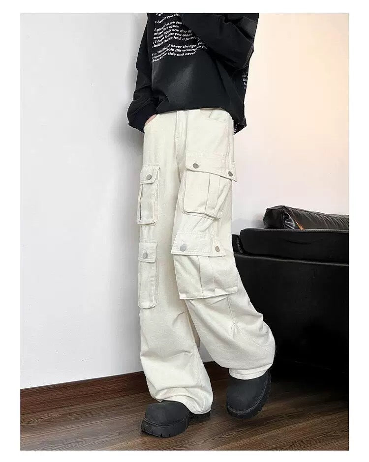 Men’s Multi-Pocket Cargo Pants – American Street Utility Workwear Trousers B0065