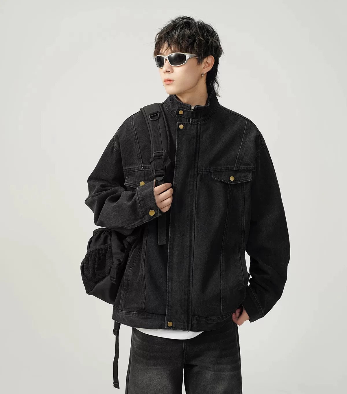 Men’s Vintage Washed Denim Jacket – American Retro Distressed Streetwear Outerwear T0046