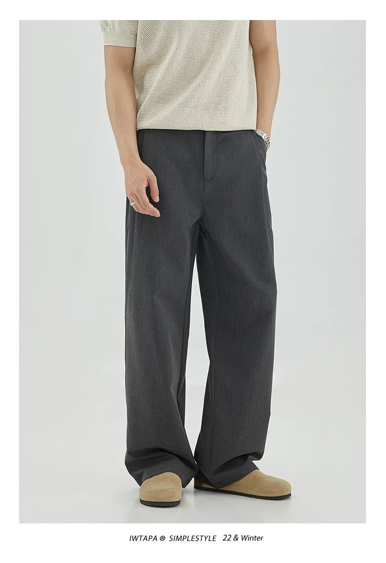 Men’s Wide-Leg Casual Pants – Relaxed Fit Minimal Streetwear Trousers B0064