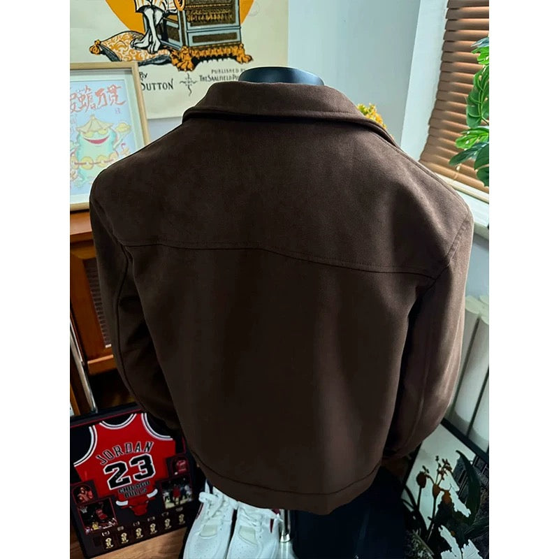 Chaqueta vintage americana con cuello de ante para hombre T0251