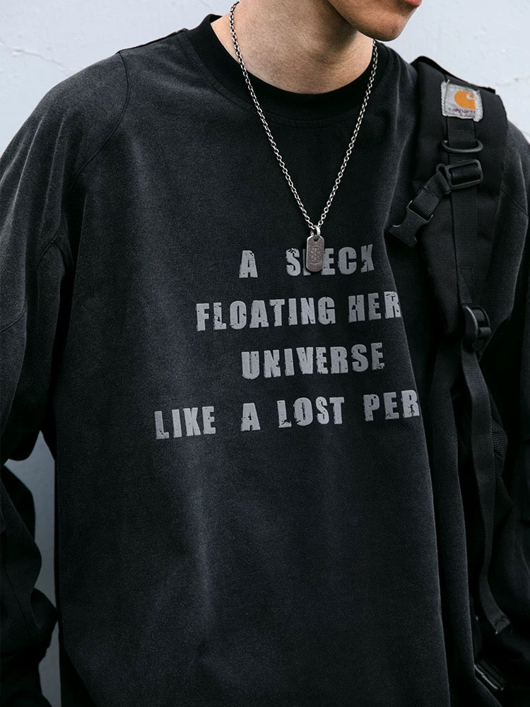 Camiseta vintage de manga larga desgastada y lavada para hombre, de algodón con cuello redondo y estampado abullonado de principios de otoño, T0018