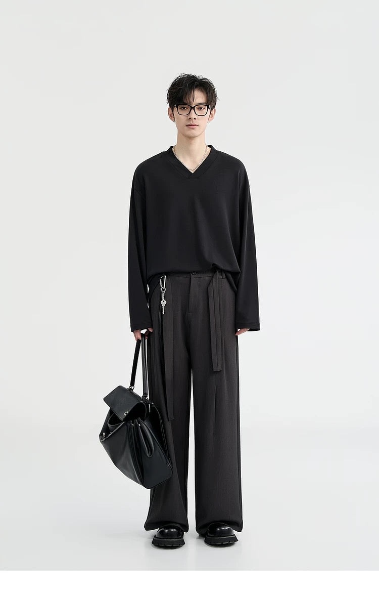 Belted Wide-Leg Trousers - Men's Spring/Autumn Loose-Fit Korean Style Casual Pants B0102