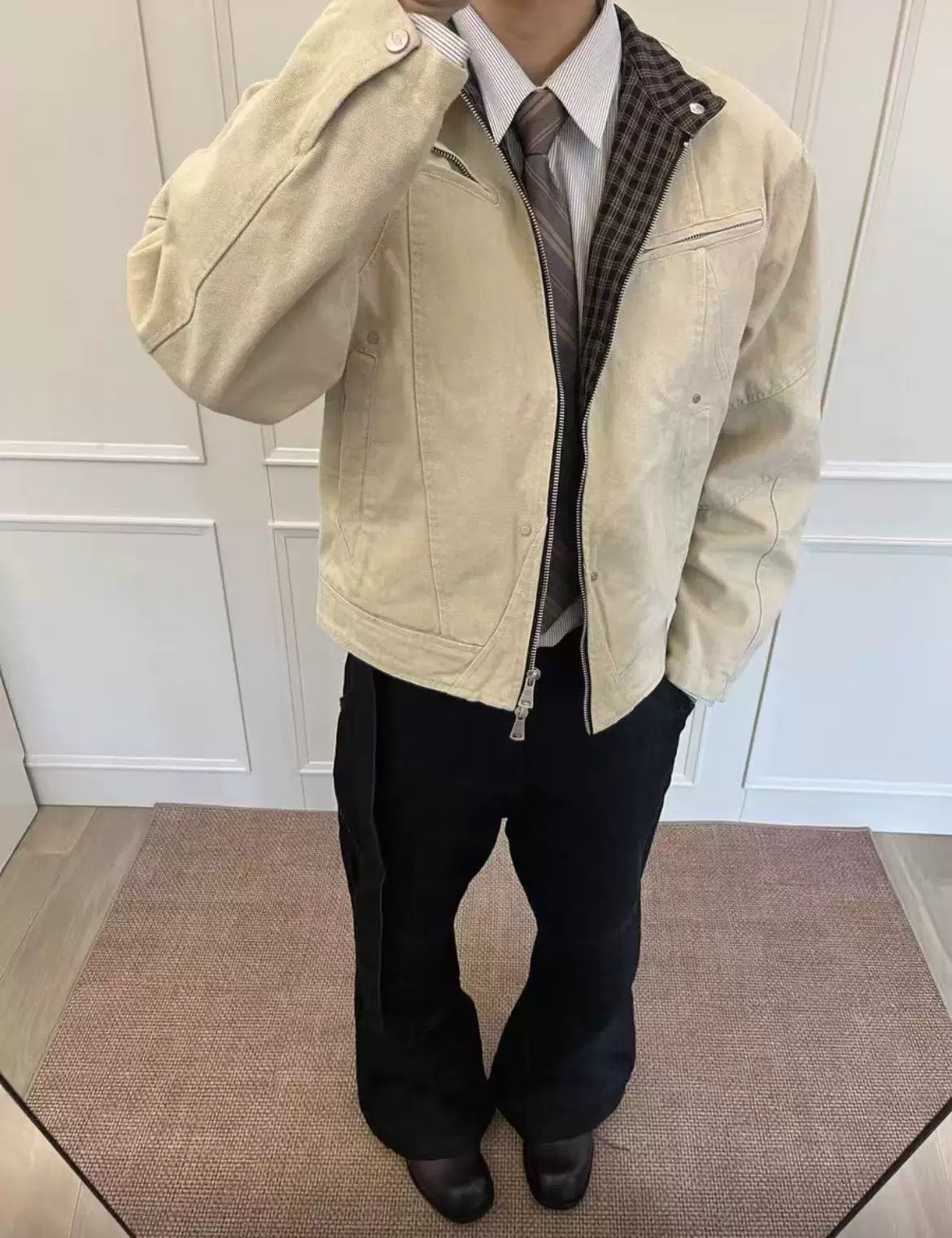 Harrington Stand Collar Utility Jacket – American Vintage Streetwear Coat T0032