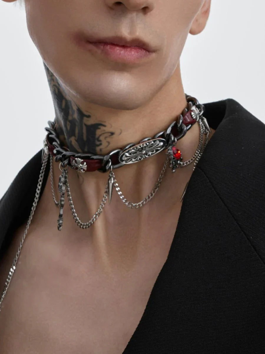 [STRUC TON] LEATHER PUNK NECKLACE A0057